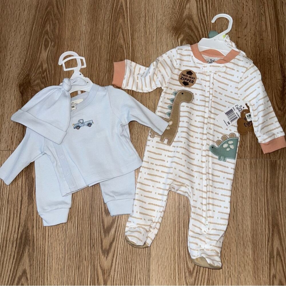 Dinosaur Print 3 Month Kids 2 Piece & Blue Truck NB Set New with tags - Picture 2 of 5